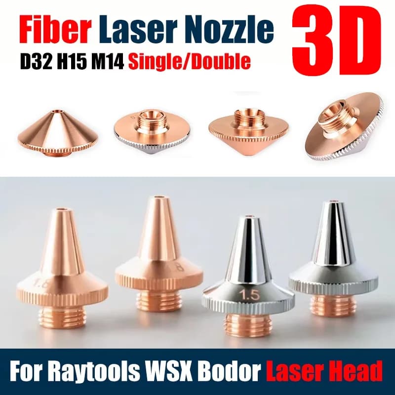 Raytools D32mm H15 Caliber 0.8 1.5 2.0 Single/Double 3D Laser Nozzles M8 For CNC Fiber Laser Head Nozzle Cutting Welding Machine
