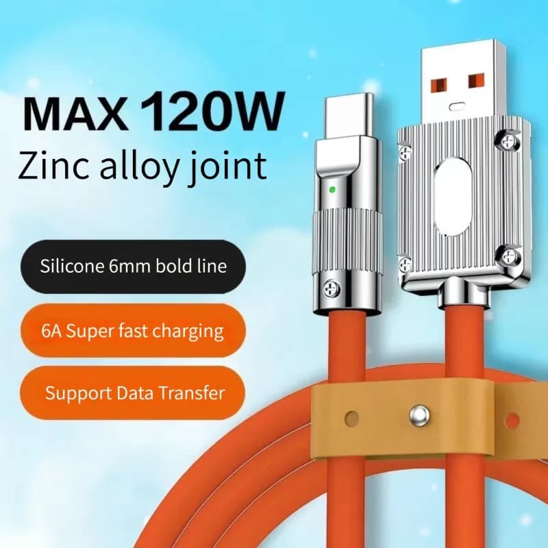 120W 6A Liquid Silicone Super Fast Charge Type C Data Cable For Xiaomi Huawei Samsung Quick Charge USB Bold Data Line
