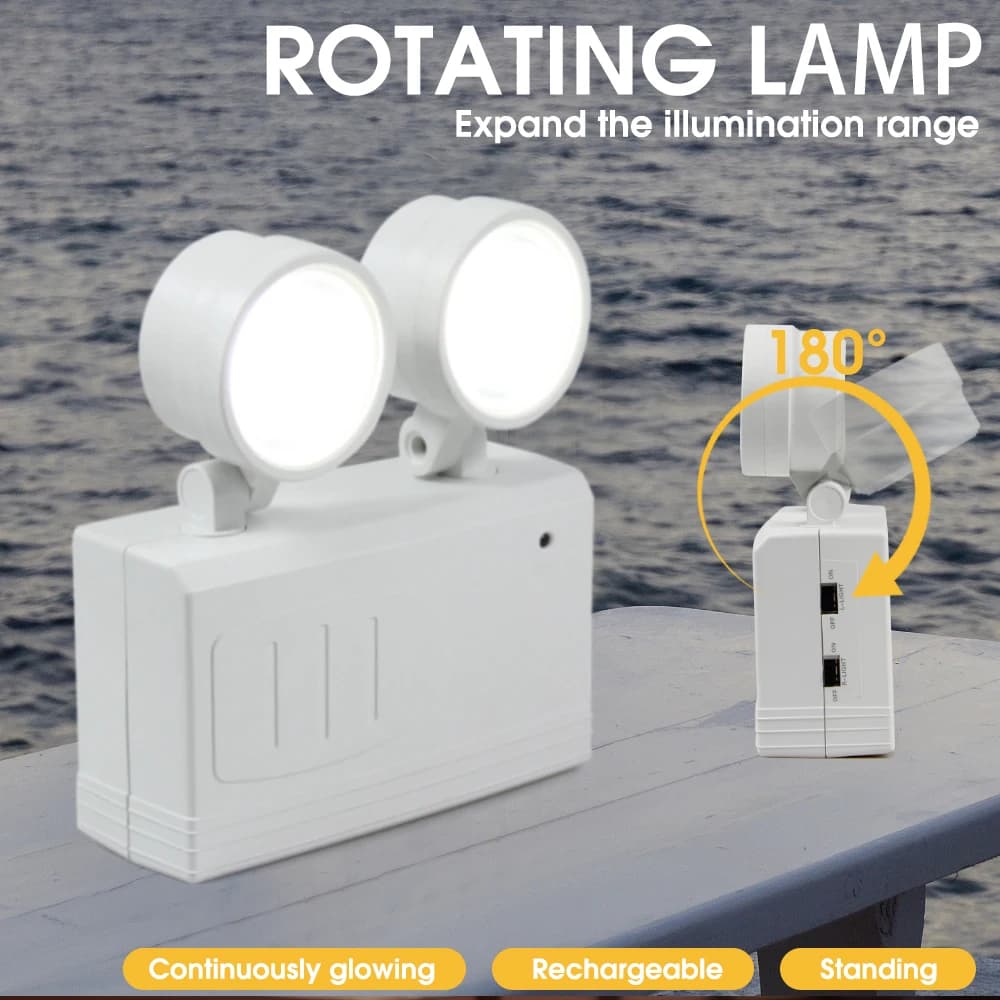 Lampada di emergenza a doppia testa Lampada da combattimento antincendio rotante a parete Luce di evacuazione di emergenza Lampada da campeggio ricaricabile a LED