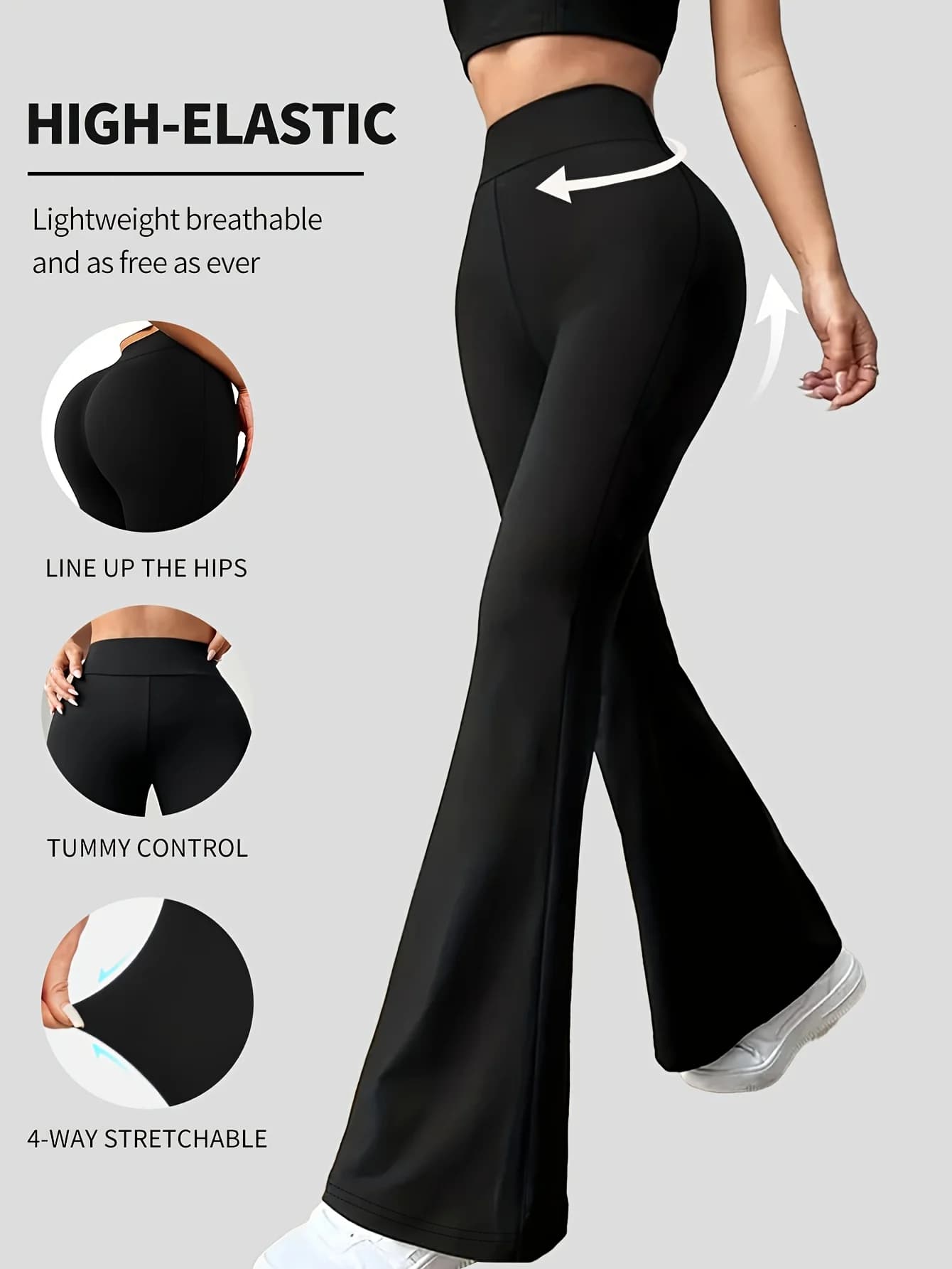High waist women's trousers with belly control, bootcut, high waist training, elephant leg pants, sports pants stretched in 4 directions