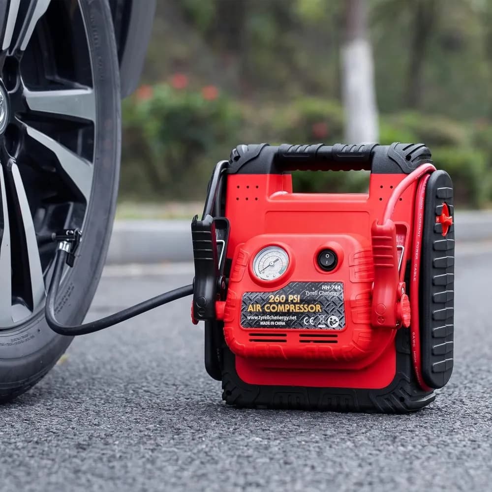 Avviatore d'Emergenza per Auto 1800A con Compressore d'Aria, Power Bank Portatile 20000mAh 12V per Motori a Benzina e Diesel, Gonfiatore Pneumatici 260PSI USB