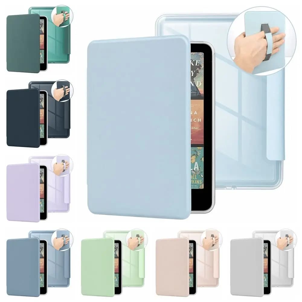 Custodia con Supporto per Mano, Cover Posteriore in Acrilico Antiurto, Rivestimento in Pelle per Kindle Paperwhite 12a Generazione/Colorsoft 2024 7 Pollici