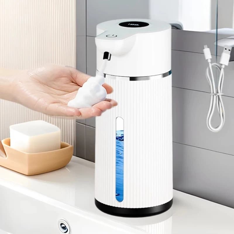 Dispenser di Sapone Automatico M15 con Display LED, Montaggio a Parete, Erogatore Elettrico Senza Contatto per Lavaggio Mani
