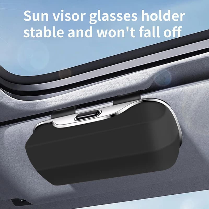 Portaocchiali da sole universale con clip per auto - Custodia per occhiali da sole per visiera parasole, fodera morbida, antigraffio, ABS resistente, adatta a tutti i veicoli