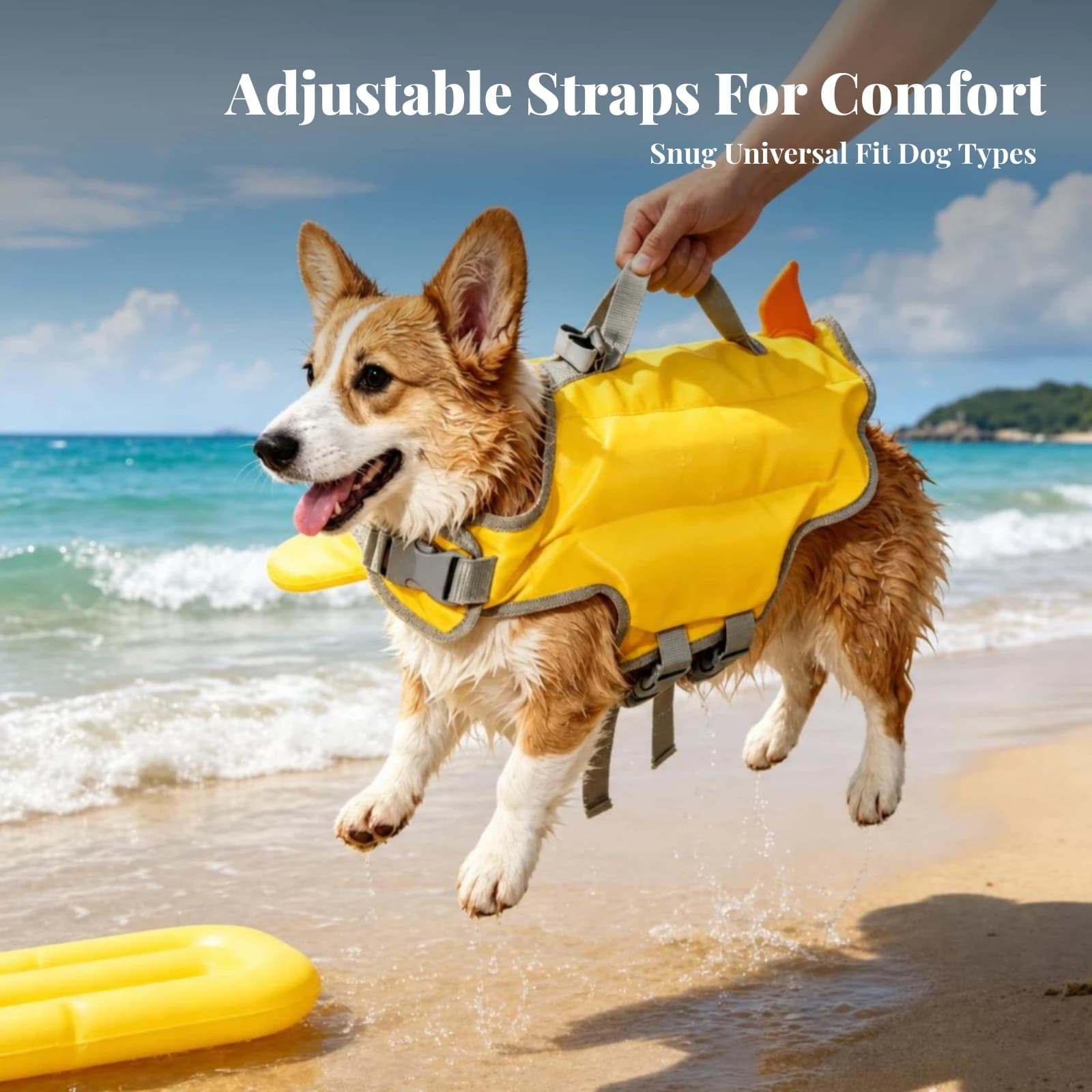 Dog Swim Vest Pet Safety Gear Gray Trim Dog Swimming Life Vest Padded Yellow