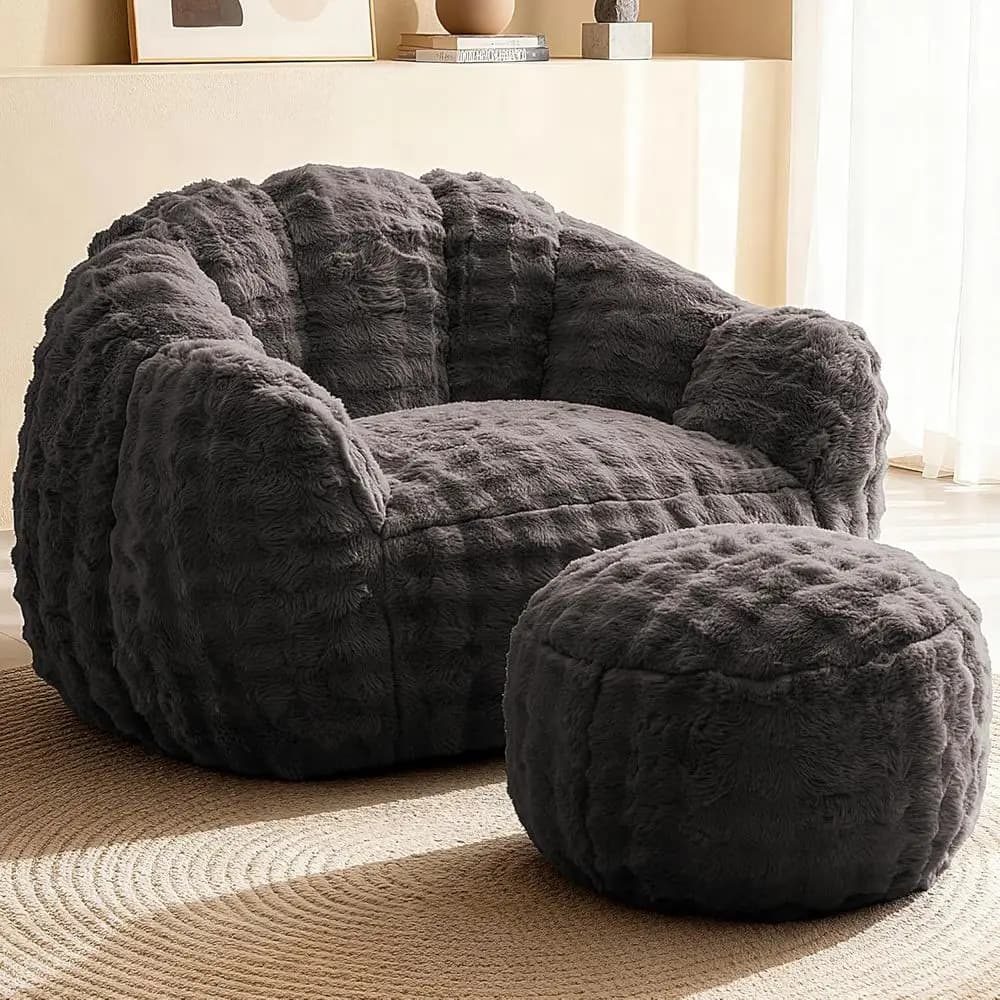 3-in-1 Memory Foam Bean Bag Chair and Ottoman, Versatile Gaming Seat for Adults and Kids, Grey