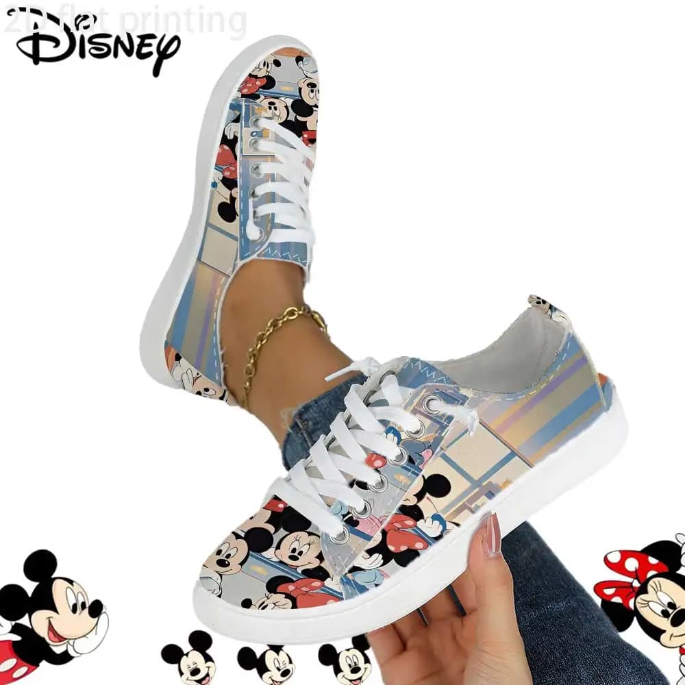 Sneakers in canvas with retro print Disney Mickey & Minnie Mouse – Low casual shoes with women's laces