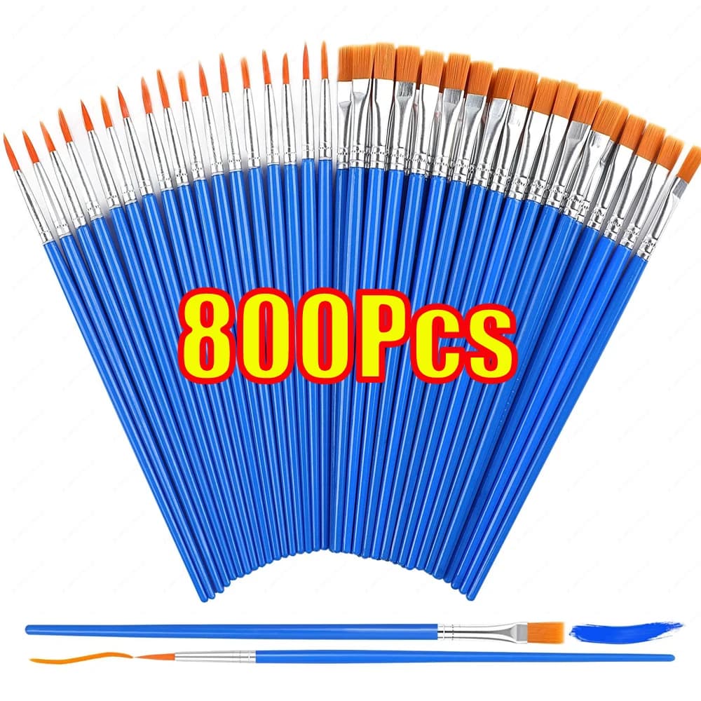 1-800pcs Acrylic Paint Brushes Set for Kid Artists Handcraft Arts Watercolor Oil Painting Brushes with Flat Round Pointed Brush