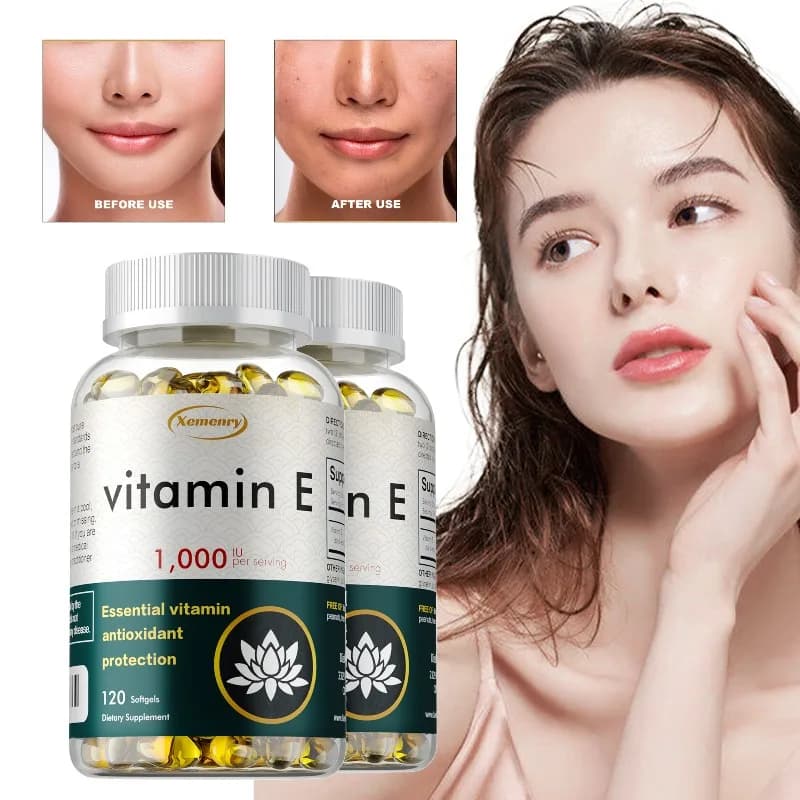 Vitamin E supplement, antioxidant, supports anti-aging, improves skin hydration, eyes and immune system health, 30/60/120 capsules