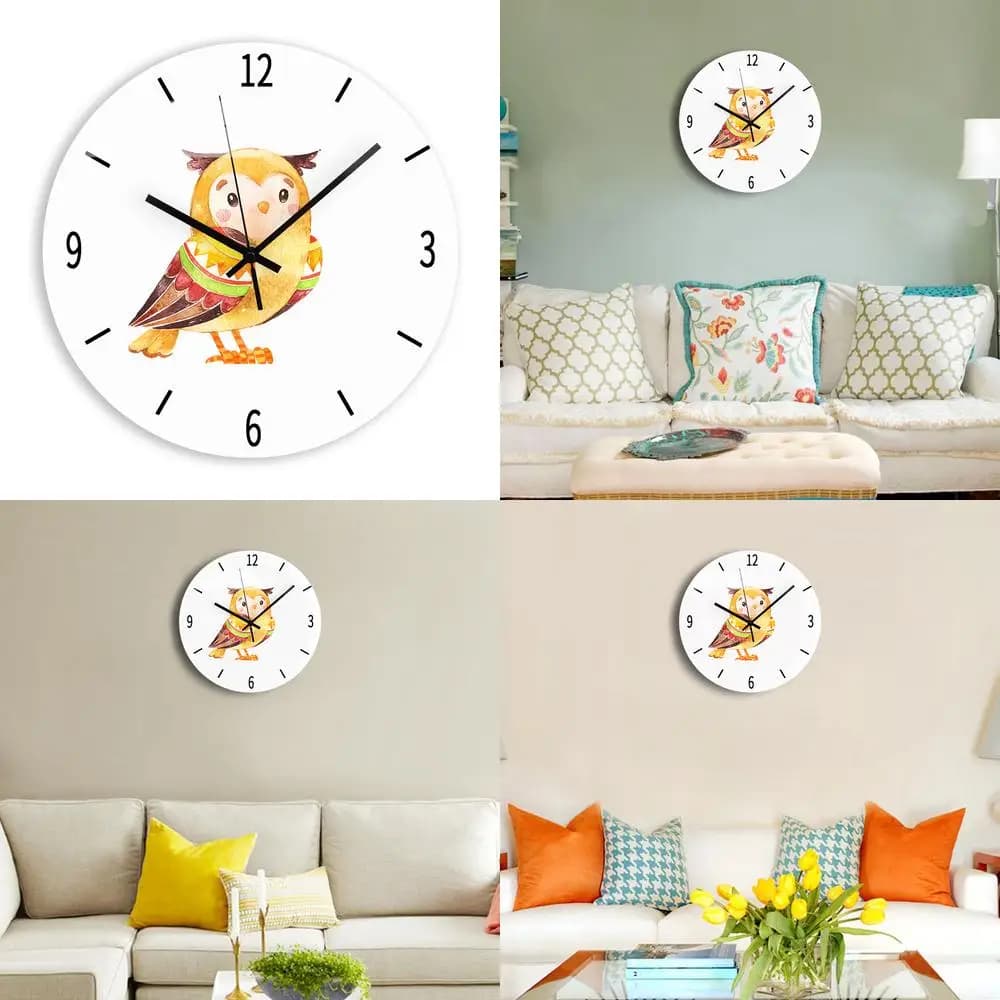 Commercio all'ingrosso della decorazione dell'orologio da parete in acrilico per la casa con motivo animale gufo trasparente semplice e alla moda