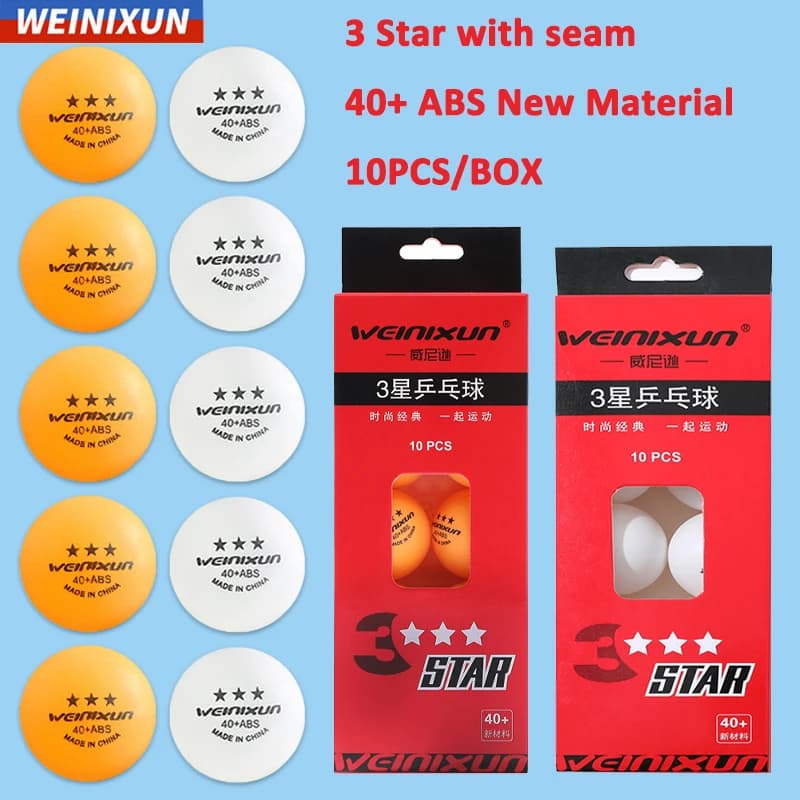 WEINIXUN Palline da ping pong a 3 stelle 40+ ABS Nuovo materiale Palline da ping pong con cucitura 10 PZ/SCATOLA Palline da ping pong per allenamento cucito