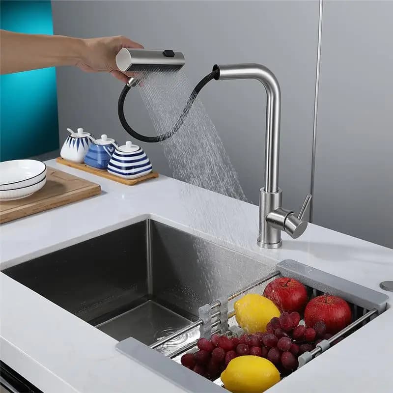 YCRAYS Nichel spazzolato Cucina Touch Sense Pulling Out Rubinetto Grigio Cascata Flusso Spruzzatore Testa Lavello Miscelatore Rubinetto dell'acqua Accessori