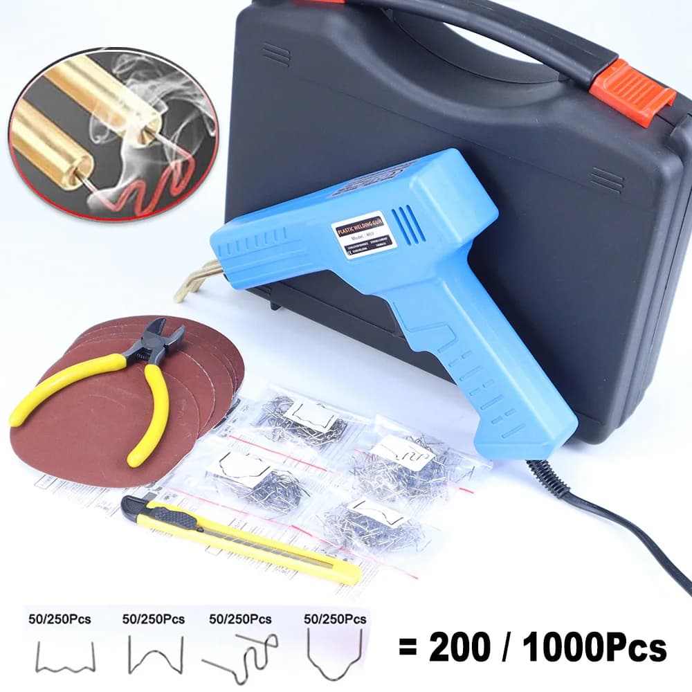 Saldatrice per plastica aggiornata 50W, 200/1000PCS Cucitrice a caldo Pistola per saldatura Riparazione plastica, Kit di riparazione paraurti auto