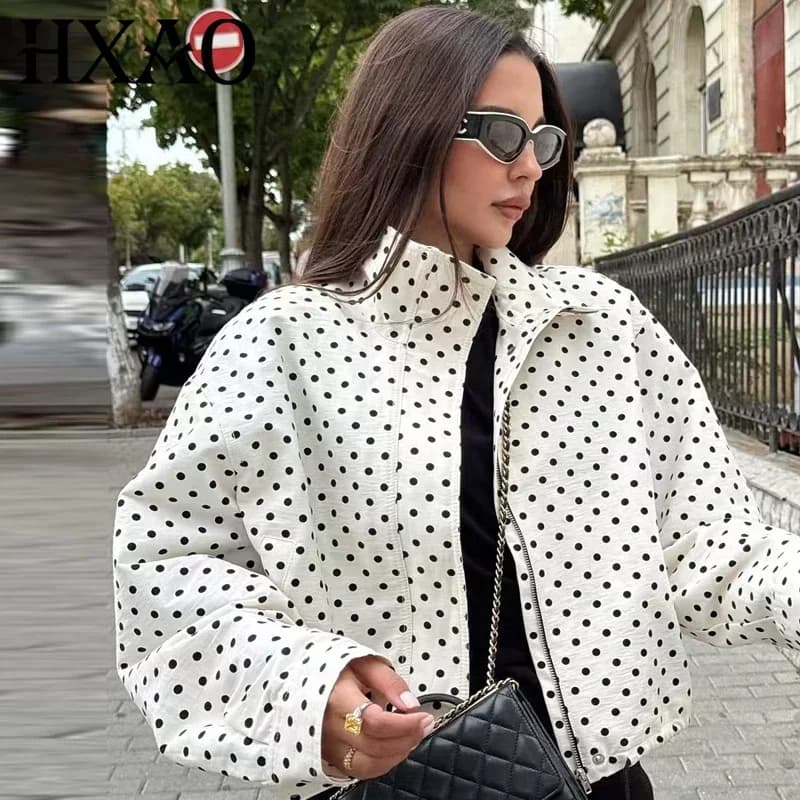 Women Polka Dot Bomber Jacket Womens Jackets Demi-Season Oversized Long Sleeve Top Outerwear Aviator Plus Size Zip Up Crop Coats