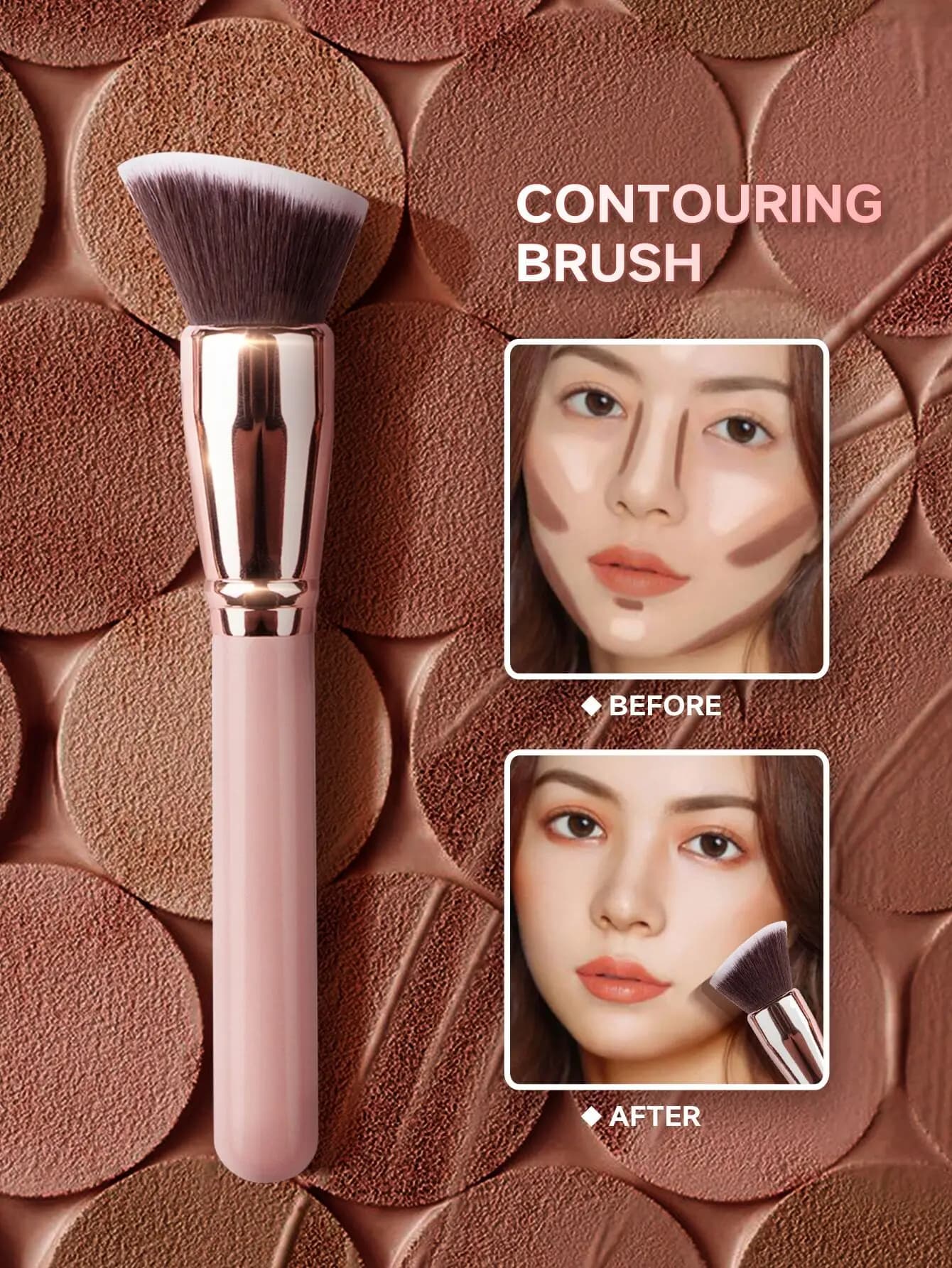 1 pennello morbido rosa per contouring - Angolato, per illuminare, truccare naso e guance, pennello per fondotinta, pennello per correttore, pennello per blush, pennello per contouring, pennello per bronzer, pennello per cipria, pennello per fondotinta, pennello per blush, omaggi