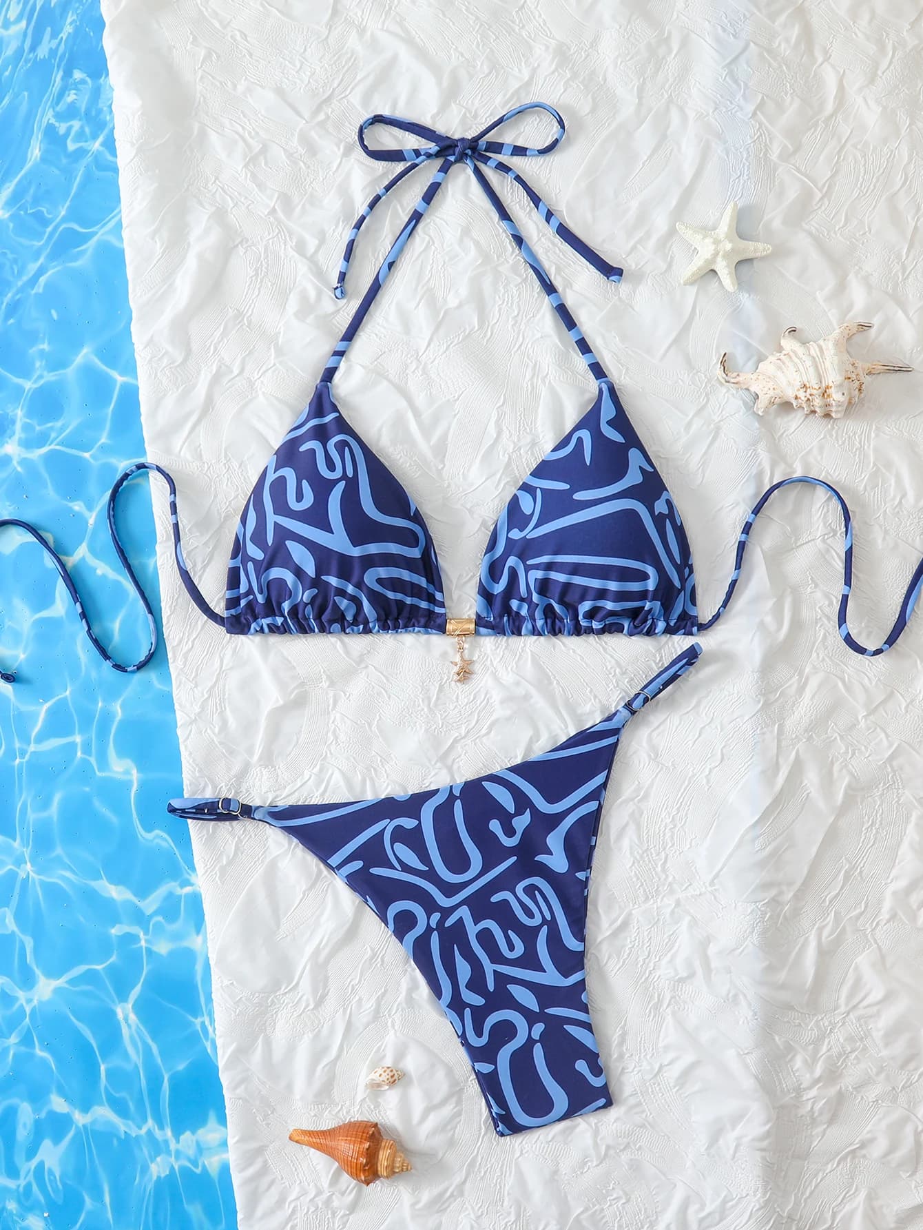 Set bikini sexy da donna con stampa tie-dye, costume da bagno a due pezzi con spalline regolabili, abbigliamento da spiaggia estivo, costume da bagno casual per donna