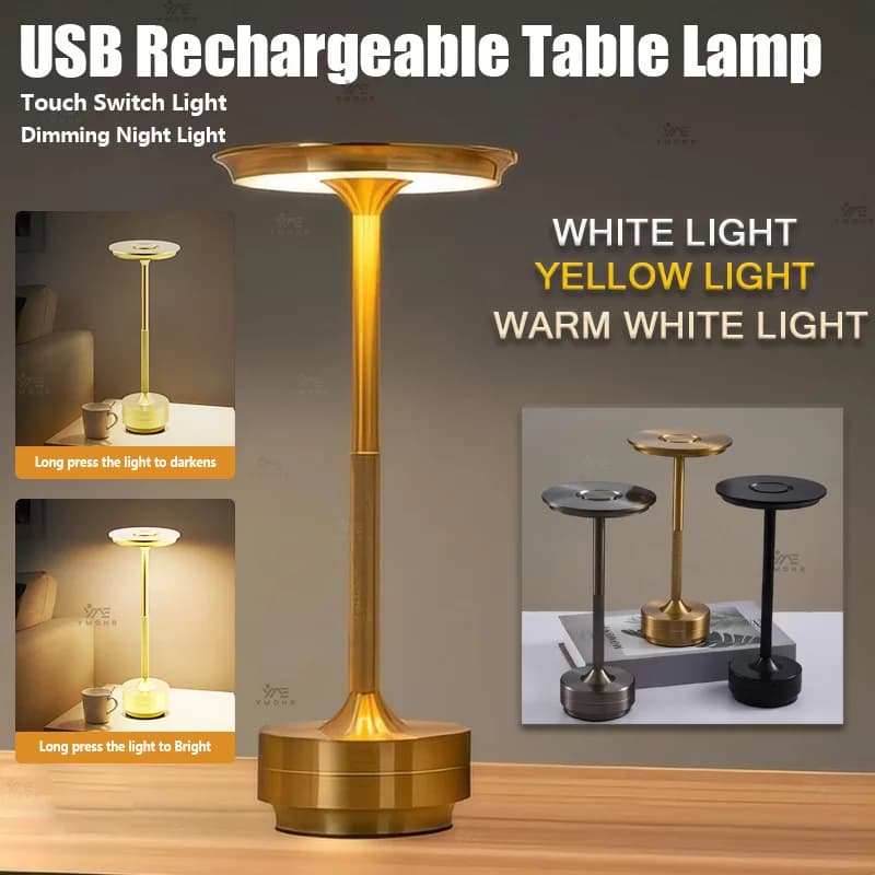 Lampada da tavolo ricaricabile USB Sensore tattile Luci notturne Lampada da scrivania a LED Lampada da lettura wireless con regolazione dell'arredamento della camera da letto dell'hotel del ristorante
