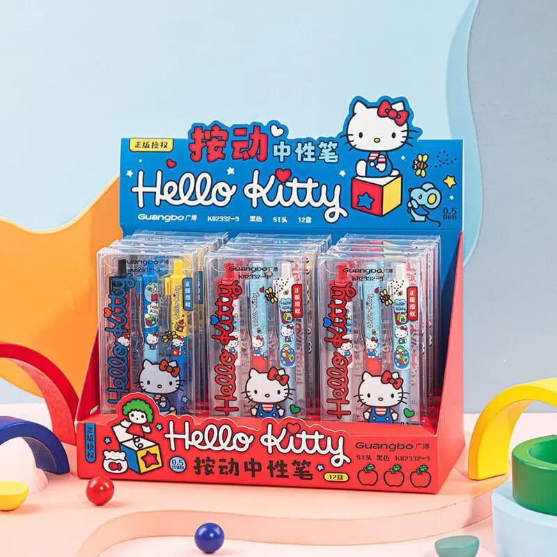 Genuine Sanrio Stationery Hello Kitty Retractable Gel Pens, Quick-drying Cartoon Pens, 3 Pcs/Set