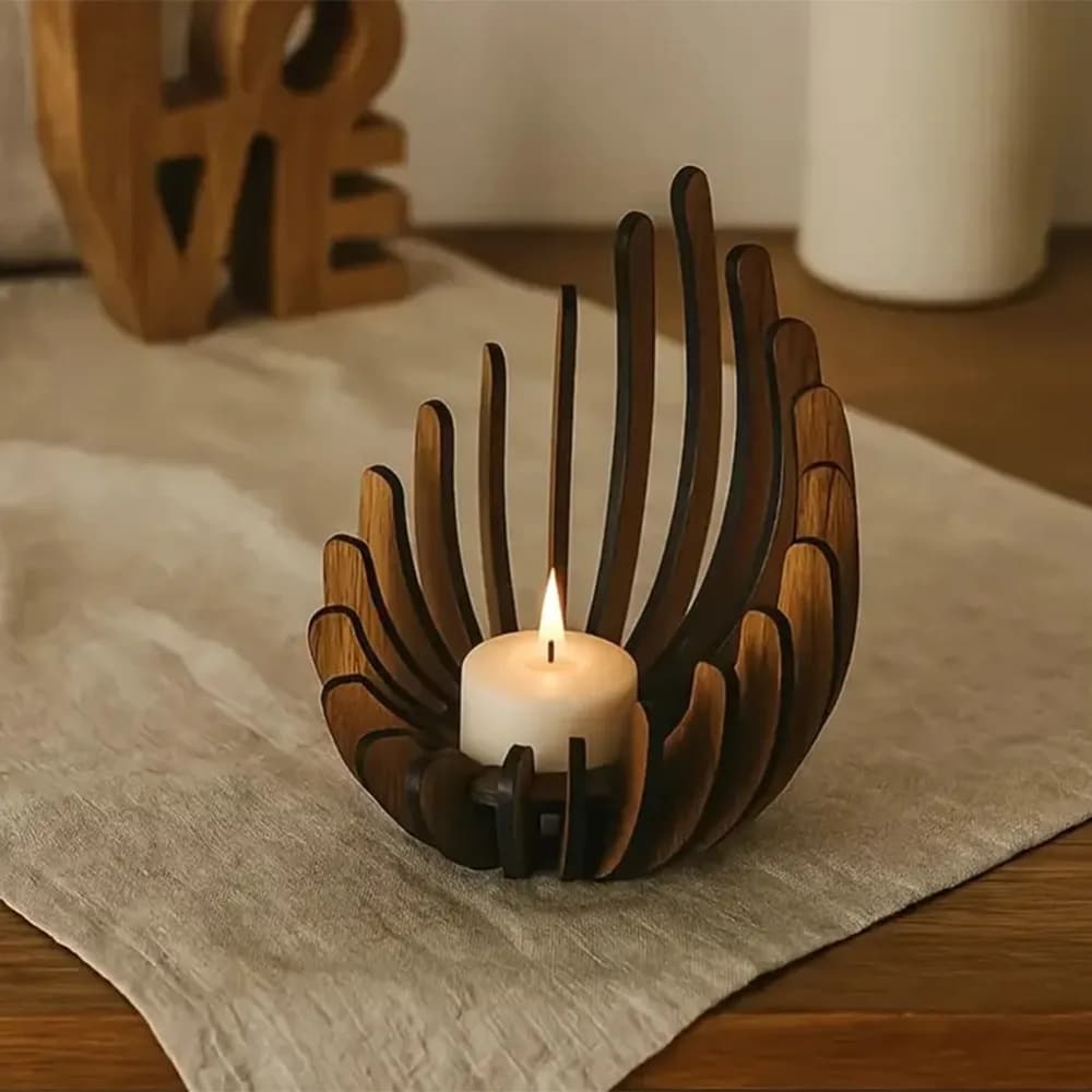 Portacandele in Legno a Forma di Loto, Design Fiamma, Supporto Naturale per Candele Tealight, Decorazione Rustica per Casa, Matrimoni e Feste