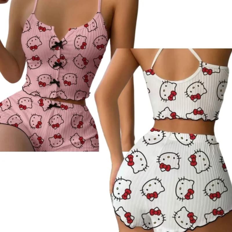 Pigiama Estivo Sanrio Anime Hello Kitty per Ragazze, Nuovo Abbigliamento da Casa, Completo Canotta e Pantaloncini da Spiaggia