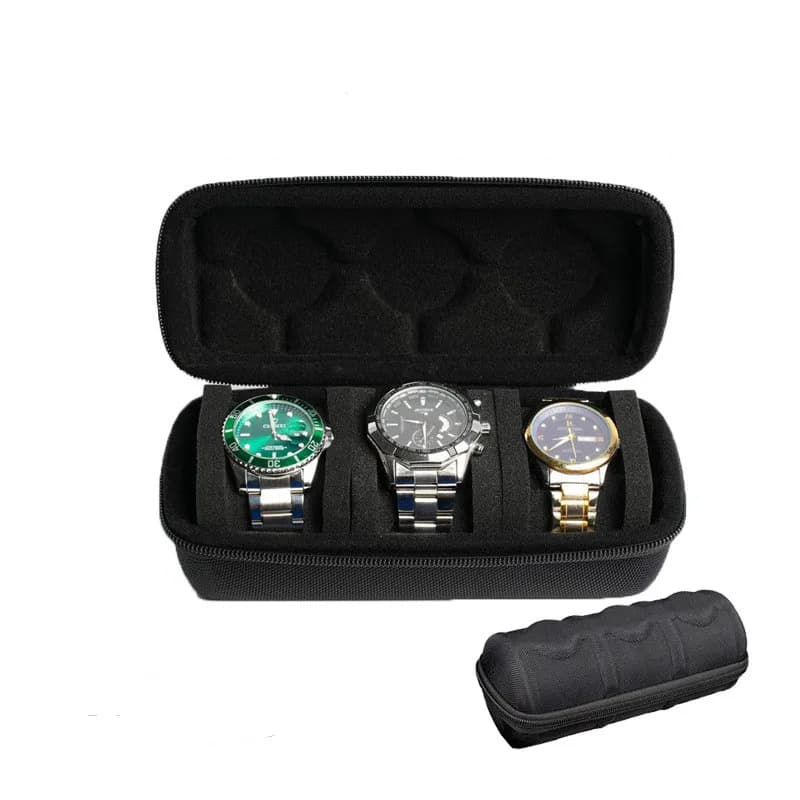 Custodia da viaggio rigida per 3/5 orologi con inserto a cuscino, pronta per il regalo (Nera), adatta come borsa portaoggetti per smartwatch
