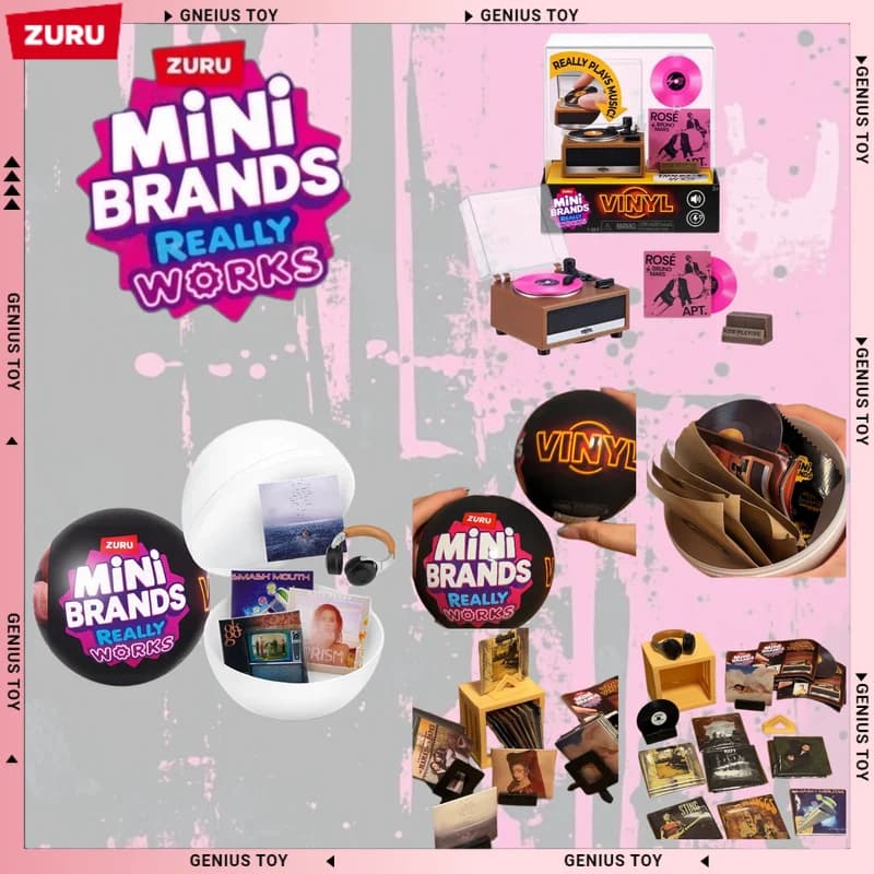 ZURU Mini Brands Really Works Vinyl Capsule Blind Box Unbox Music Vinyl Playset Giradischi in Miniatura Completamente Funzionante Mini Vinile