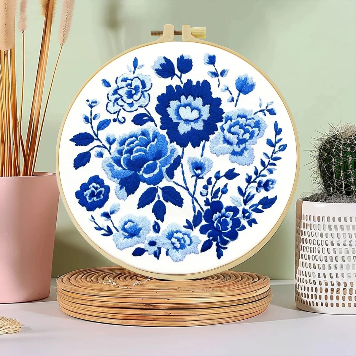 1pc 20X20CM/15X15CM 7.87/6.3 pollici fiori blu borsa ricamo Starter Kit fai da te cucito arte set per principianti Home Decor