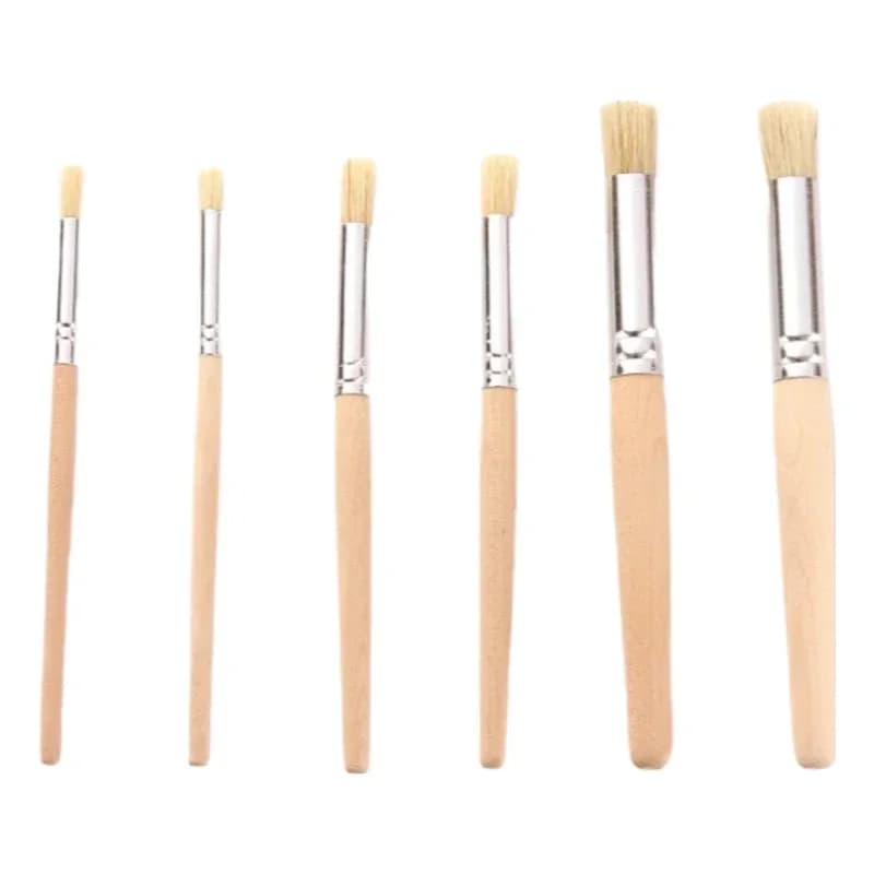 6-Pcs Piggy Mane Oil Painting Brush Round Head Wooden Handle Hard Hair Set Paint Brush Pier Pen Professional Art Cleaning Brush