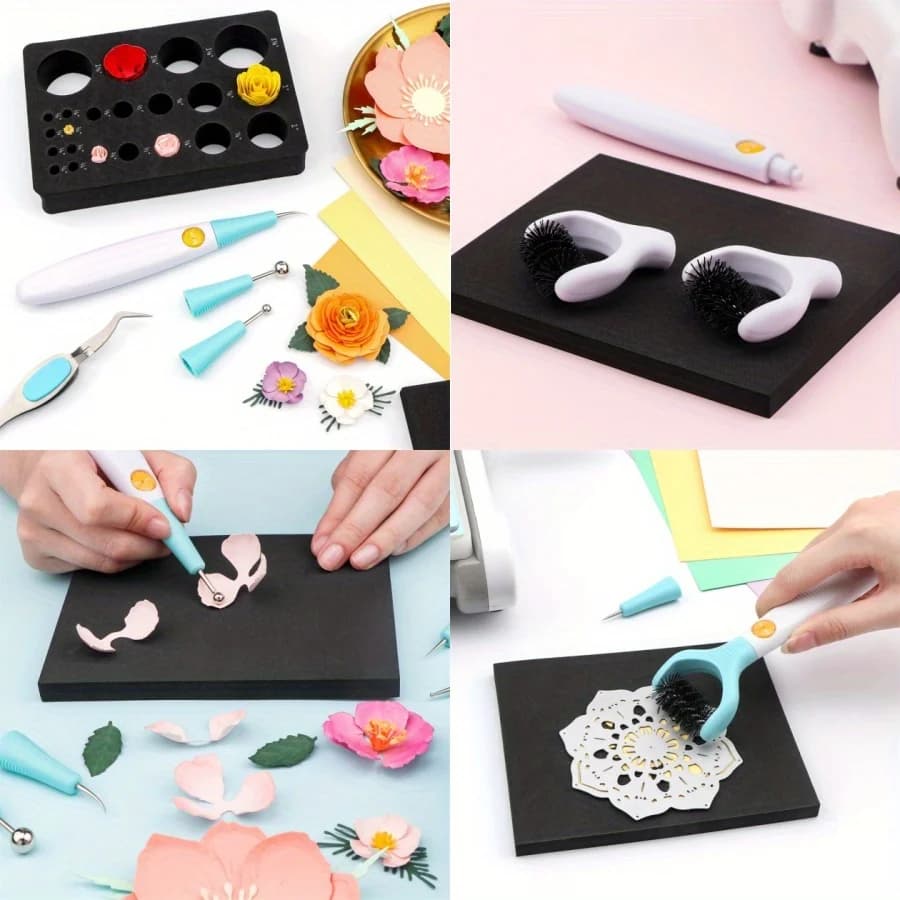 Kit di strumenti per scolpire carta tutto in uno e spazzola per la creazione di disegni floreali realistici e pulire le punte di carta da matrice