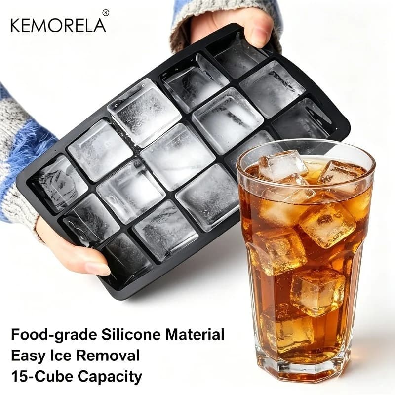 KEMORELA New 15 Grid Silicone Ice Cube Mold Big Tray Mold Ice Cube Maker Non-toxic Durable Bar Pub Wine Ice Blocks Maker