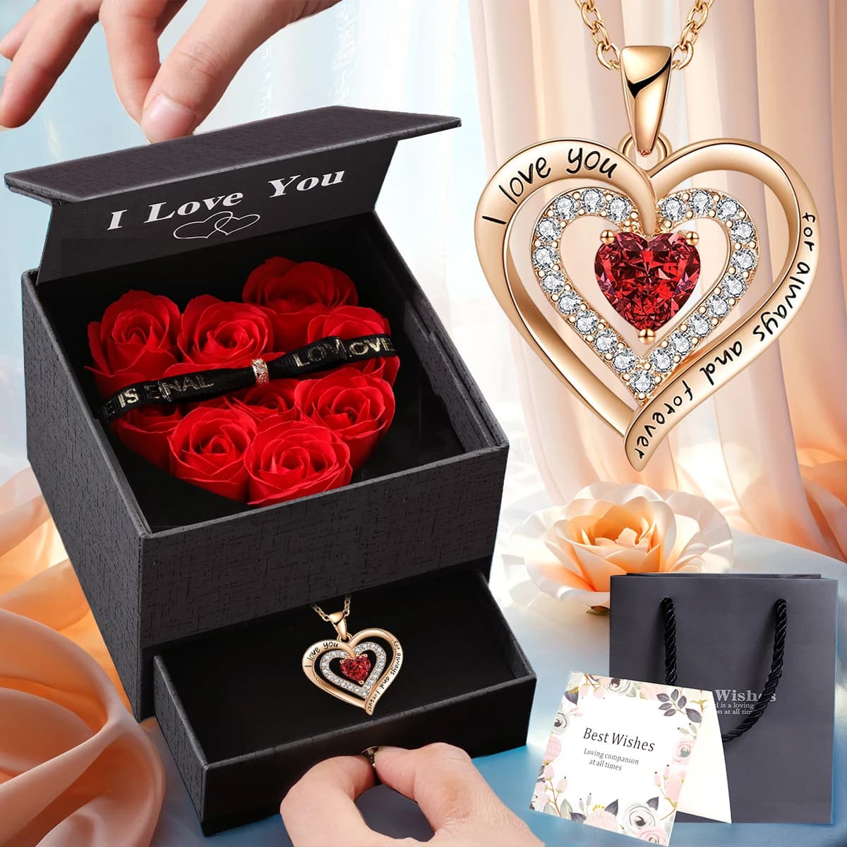 Elegante confezione regalo rosa con collana - Regalo perfetto per San Valentino/Natale/Donna per le donne - Regalo romantico per moglie e figlia