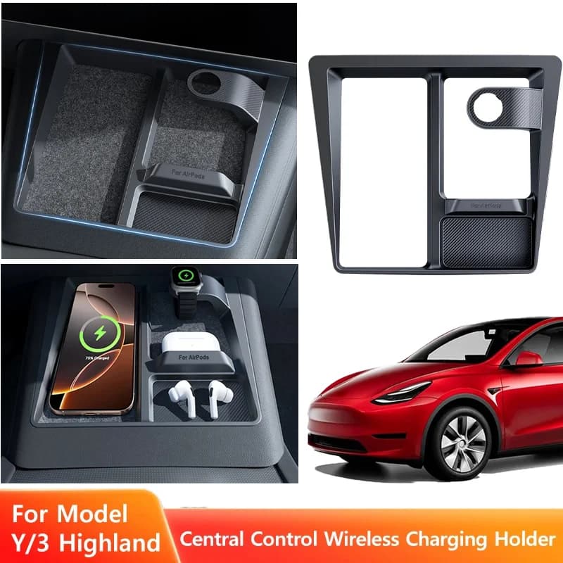 Supporto di ricarica wireless per telefono Tesla Model 3 Highland 2021-2025, cuffie, orologio, tappo antiscivolo di ricarica wireless