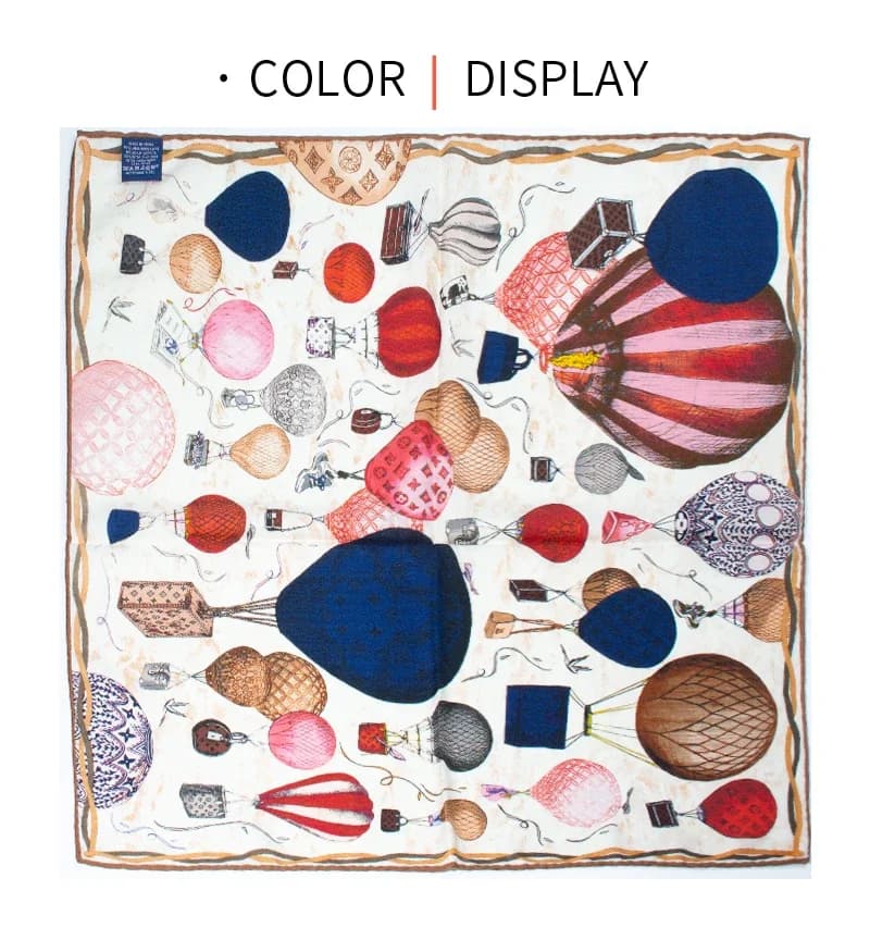 Retro Hot Air Balloon Print Shawl Luxury 30% Silk 70% Wool Women's Square Scarf with Herringbone Texture Warm Fashion Accessory