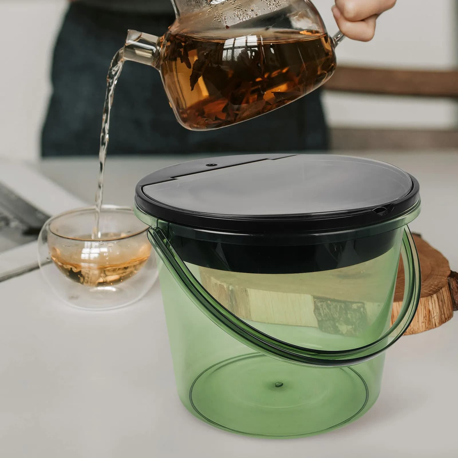 Tea Dregs Drainage Bucket Lightweight Handheld Kitchen Countertop Compost Bin Tea Grounds Food Waste Separator