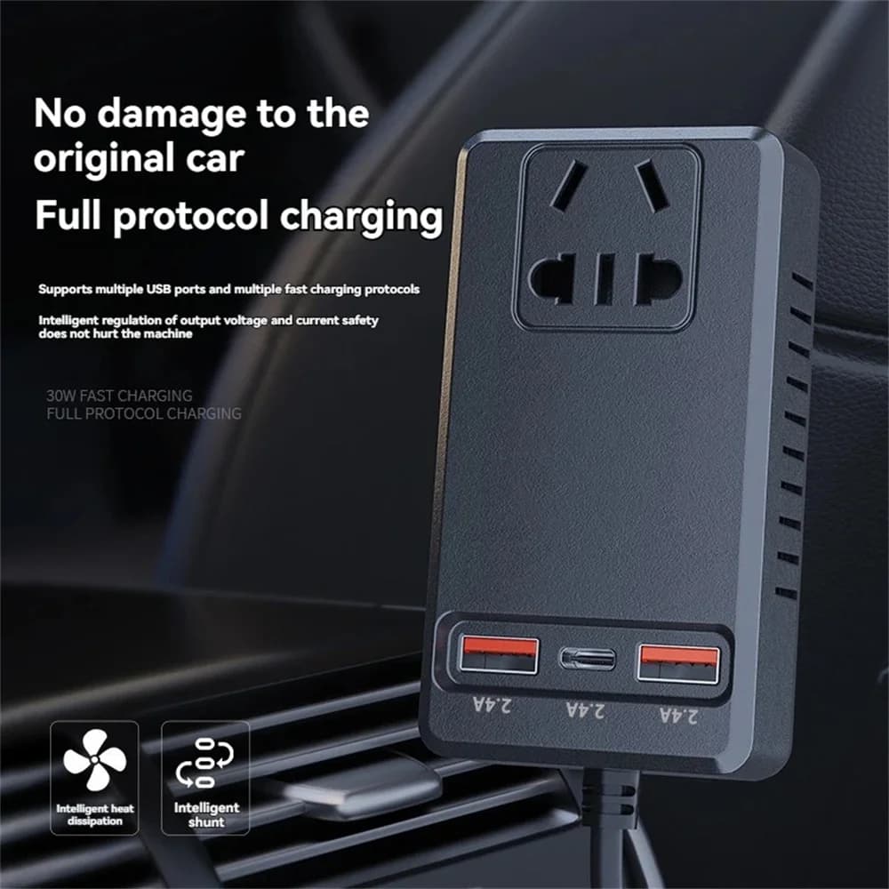 Inverter Auto 150W da DC 12V a AC 110V-220V con Presa AC e Doppia Porta USB, Adattatore Caricatore Rapido per Veicoli