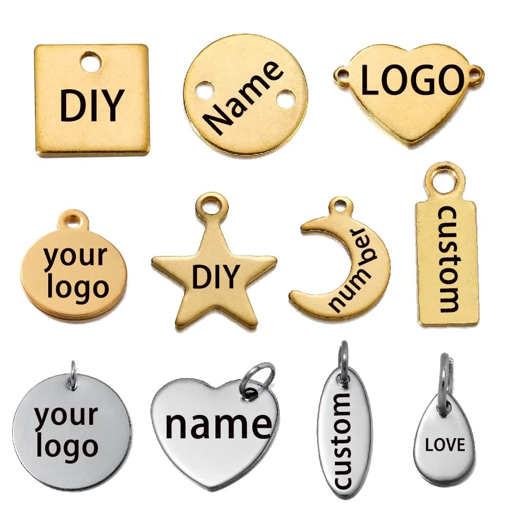 50-200 custom pieces with laser engraving name LOGO custom stainless steel necklace empty labels Charms wholesale jewelry