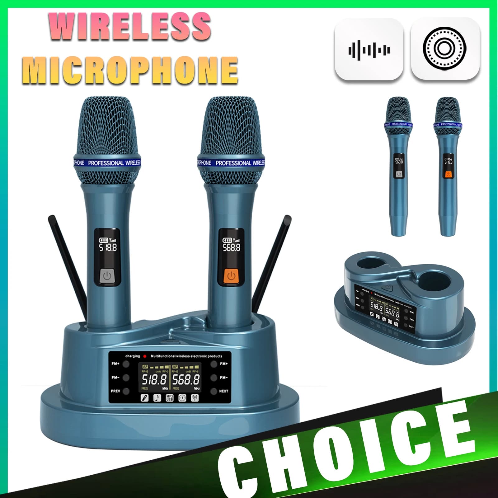 Wireless Microphone System with Charging Dock Plug And Play Portable Karaoke Mic Set with Stand