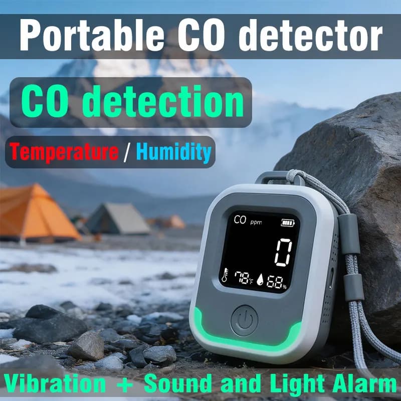 5-in-1 Vibrating Portable Carbon Monoxide Detector, Suitable for Camper Vans and Motorhomes. Magnetic Attachment Design, Recharg