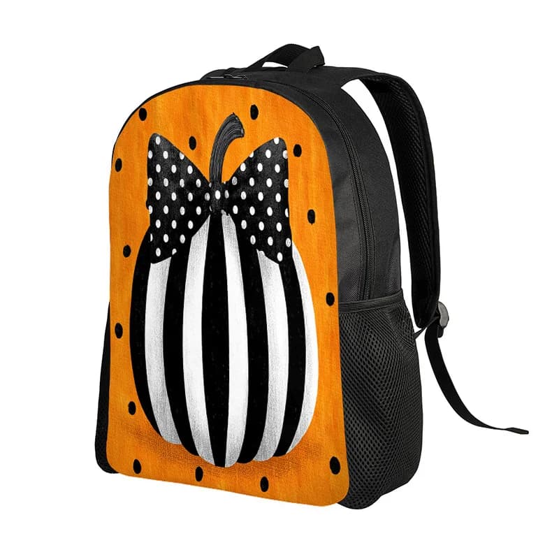 Flat backpack printed for Halloween - Spacious and light with decorative print of orange pumpkin