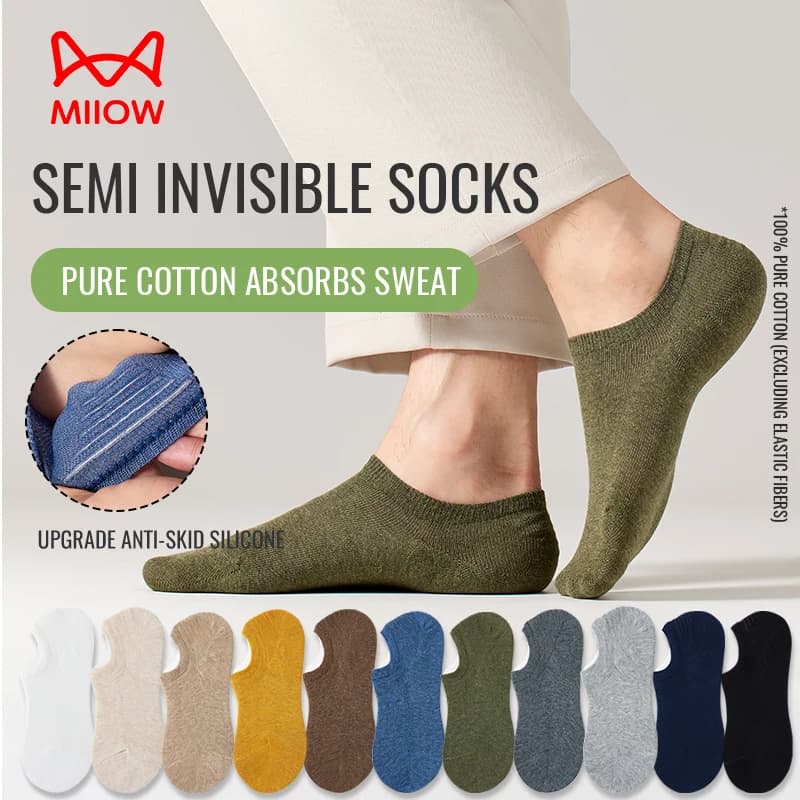 Calzini Invisibili MiiOW in Puro Cotone da Uomo, Estivi, Traspiranti, in Rete, Antibatterici, Deodoranti, Antiscivolo, a Taglio Basso, Eleganti