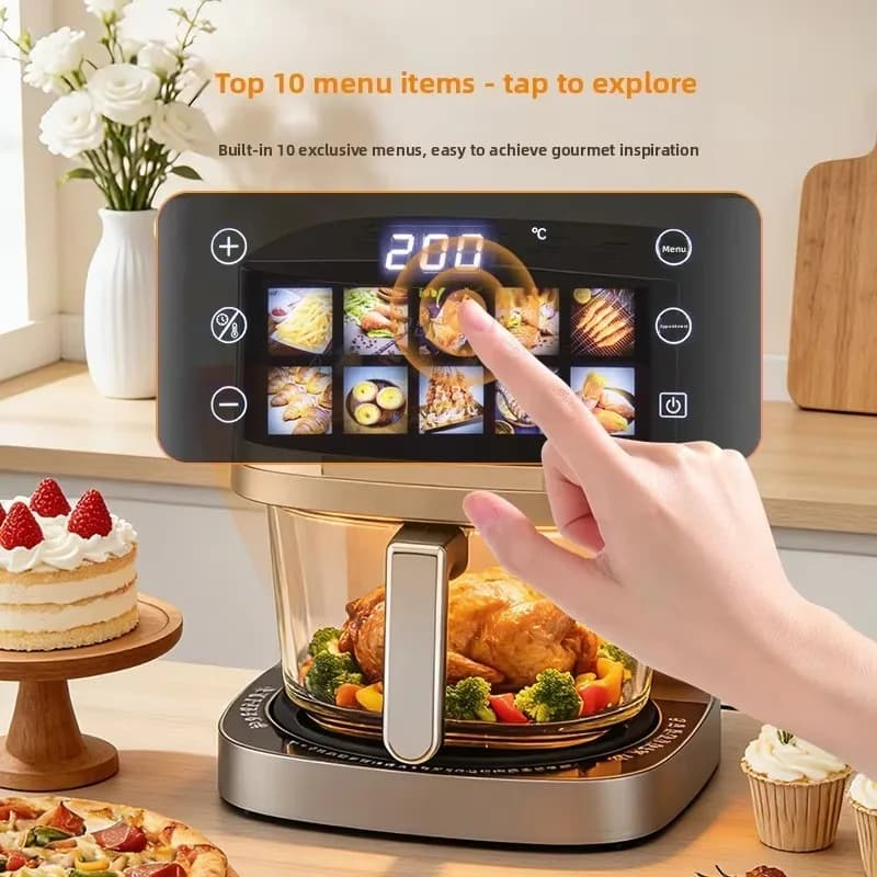 Airo Electric Air Fryer 3L-4L 1200W Touch-sensitive Control Glass Transparent Inner Pot Overheat Protection