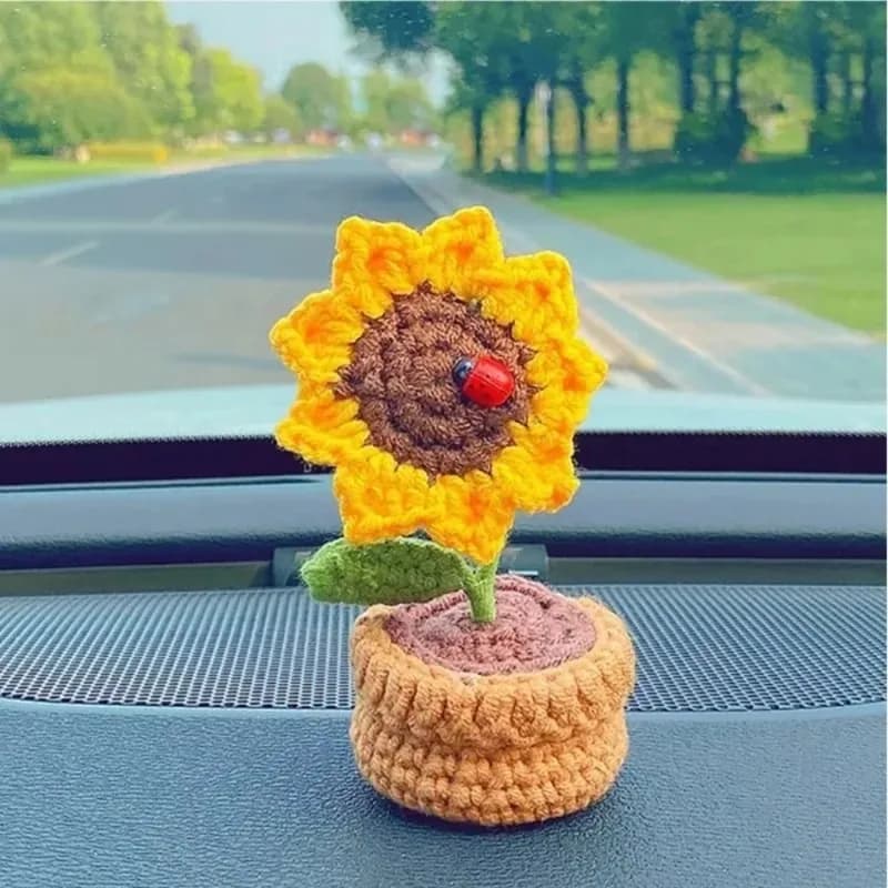 For Women Emotional Support Plush Plant for Home Artificial Flowers Crochet Sunflower for Decorations Funny Positive Gifts