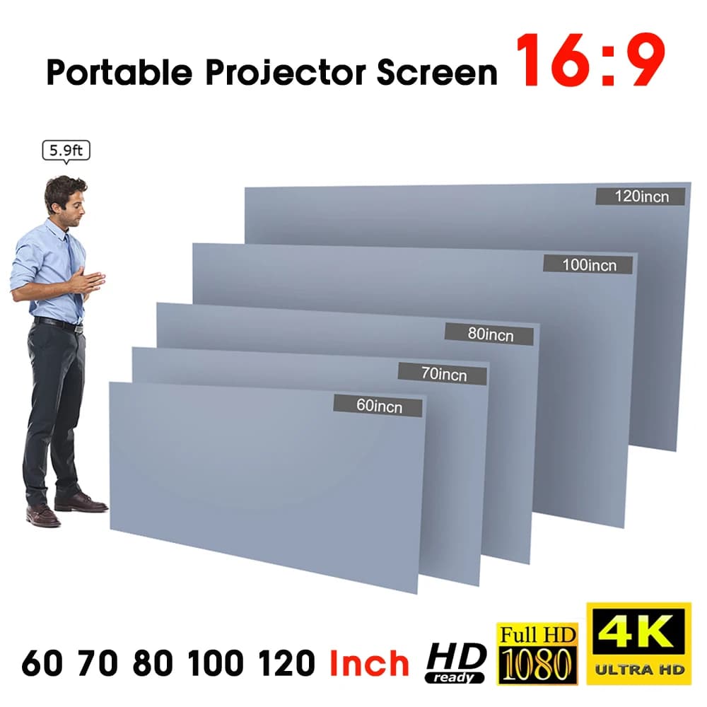 60 70 80 100 120in schermo del proiettore HD 16:9 schermo di proiezione Video senza cornice pieghevole montato a parete per lo schermo grigio dell'ufficio domestico