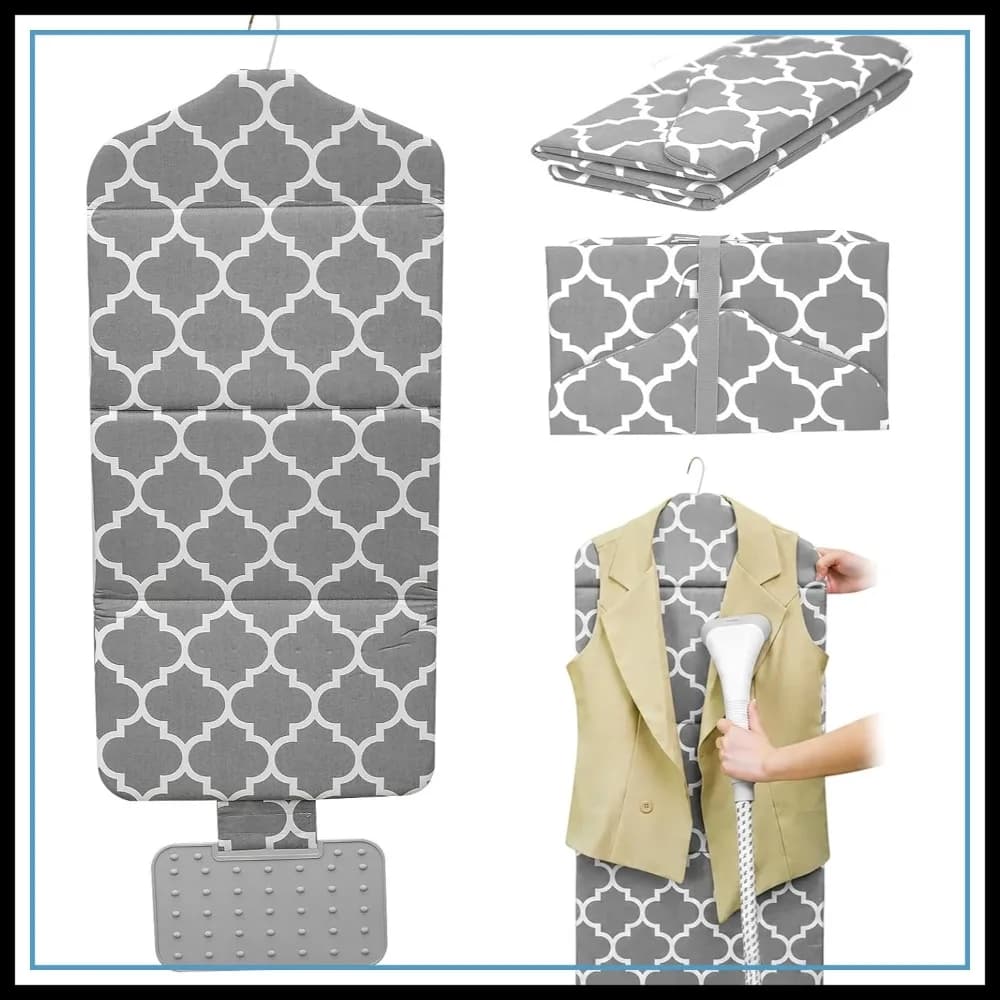 Asse da Stiro Pieghevole per Vestiti, Tappetino da Stiro 90x40cm con Pad in Silicone, Supporto per Stiratura a Vapore, Asse Portatile Appendibile, Grigio