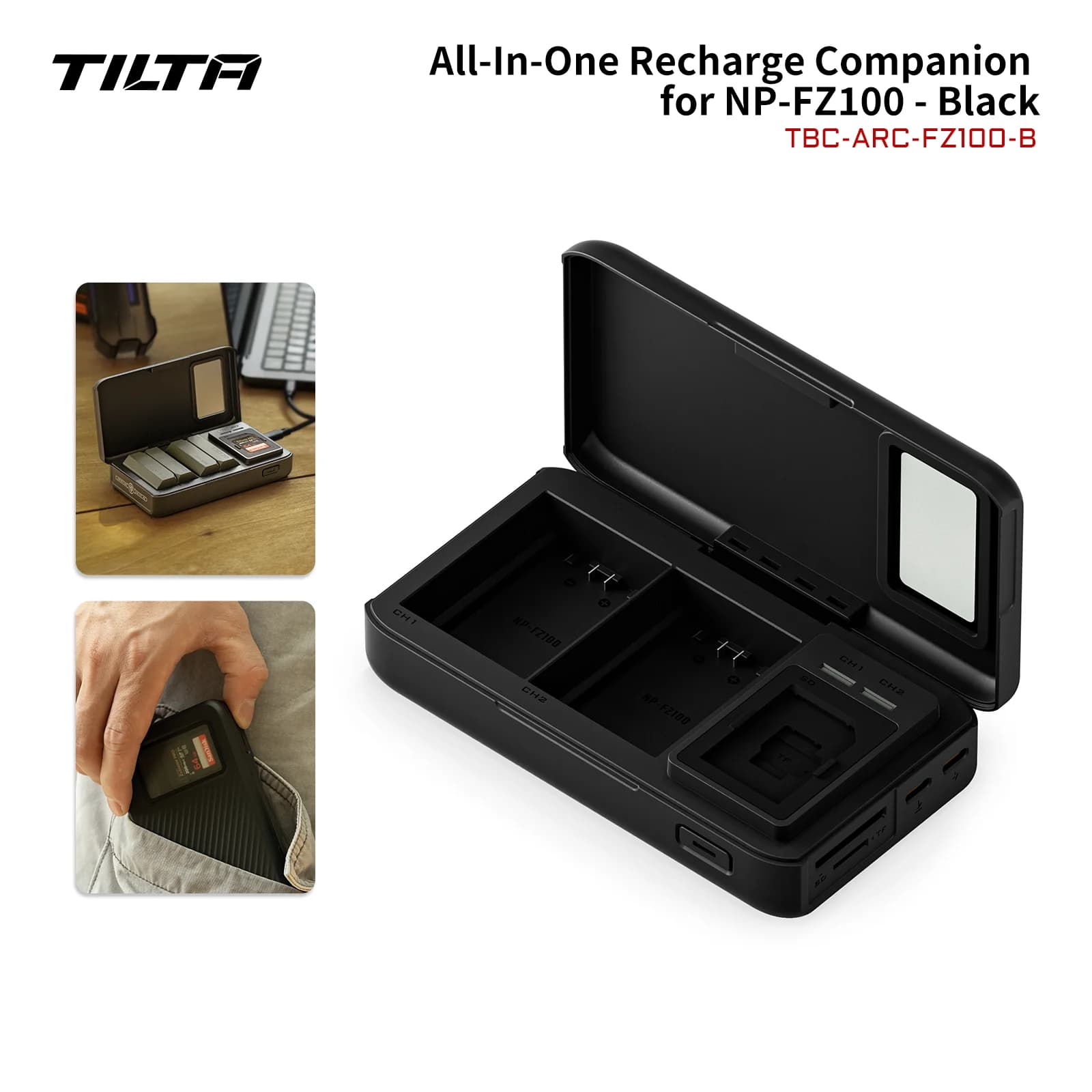 TILTA FZ100 All-In-One Recharge Companion Dual Charger for Sony Camera Battery Portable Charging Station SD TF Card Reader
