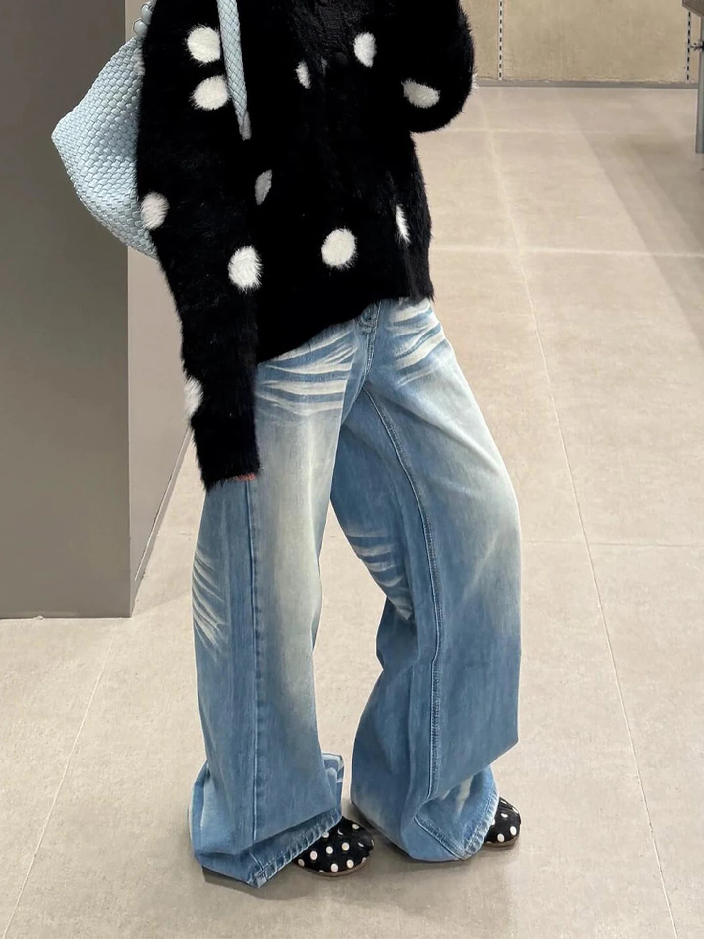 Jeans in denim distressed a gamba larga stile americano taglie forti da donna, nuovi pantaloni lunghi estivi a forma di pera per abbigliamento casual