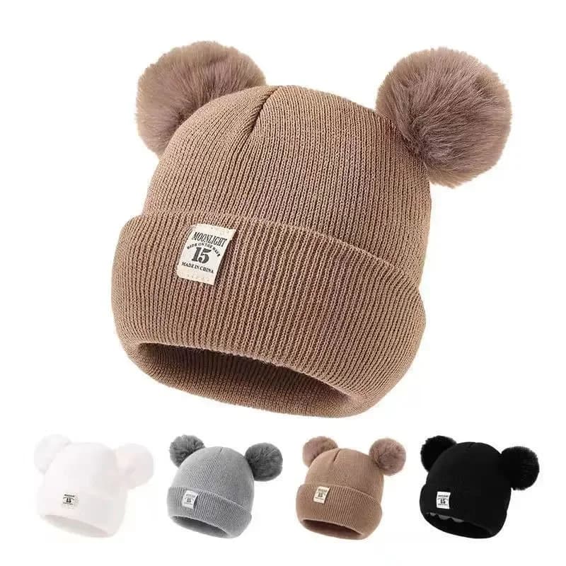 Berretto lavorato a maglia di lana tinta unita Bebe Cappello neonato Pompon Cappello invernale carino per bambini Ragazzi Ragazze Bambini Berretto caldo 0-3 anni