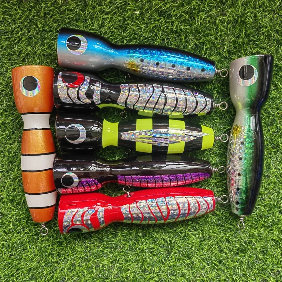 MUKUN 1pc esca in legno da pesca popper Topwater pesca fatta a mano esche da pesca Spitter GT superficie popping esche durevoli swimbait