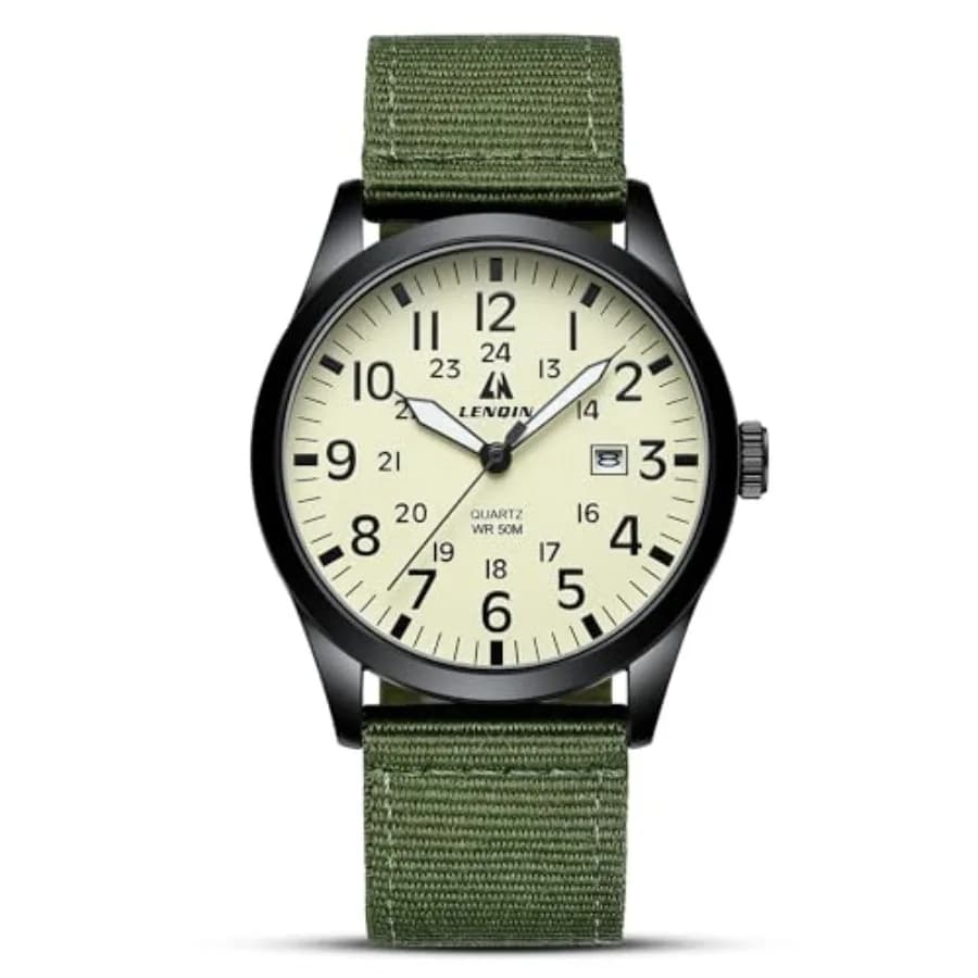 LN LENQIN Orologi da uomo Orologio da uomo unisex militare sportivo con cinturino in nylon, elegante orologio analogico al quarzo alla moda per uomo, impermeabile, stile militare