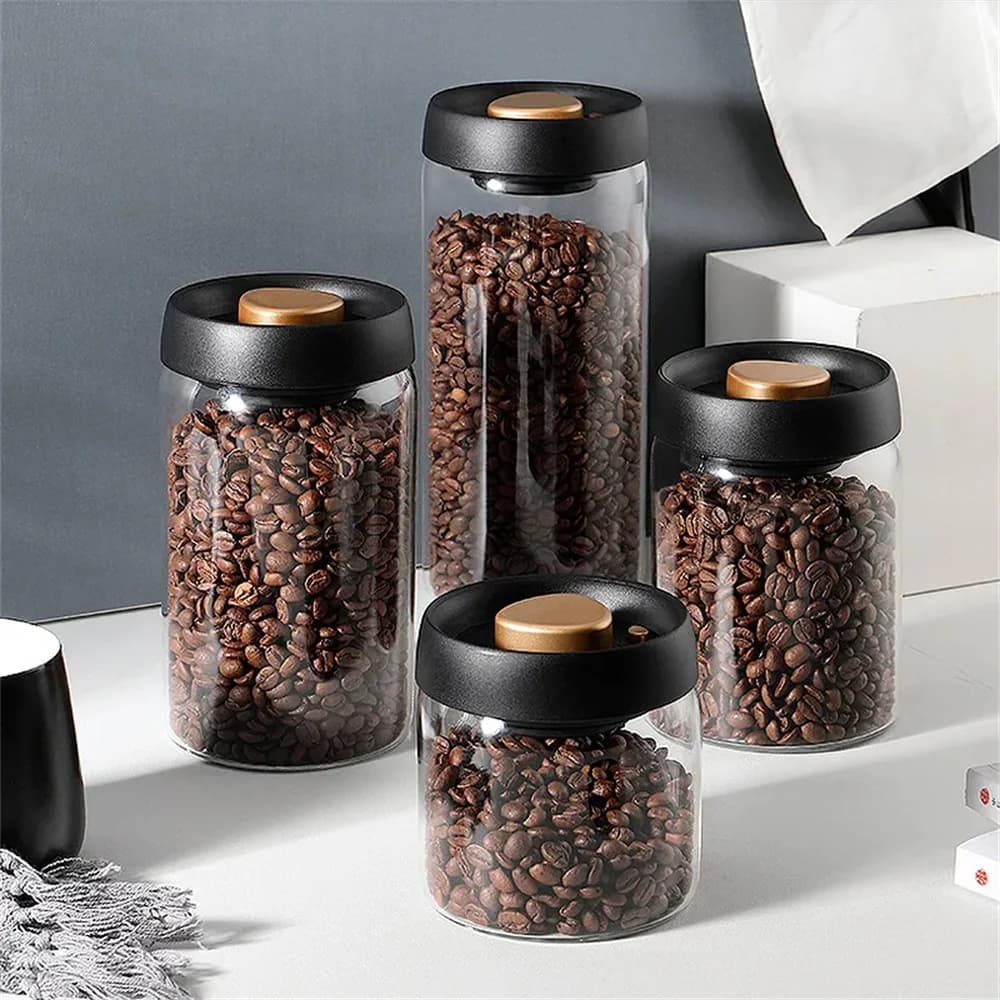 Coffee container with Airtight Cover, Vacuum Sealed, Glass Jar for Food Conservation, Coffee, Tea